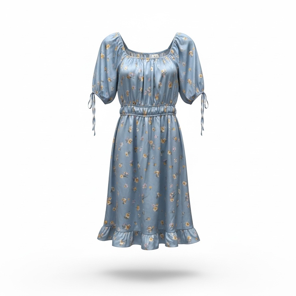 Pink Rose Blue Floral Midi Dress